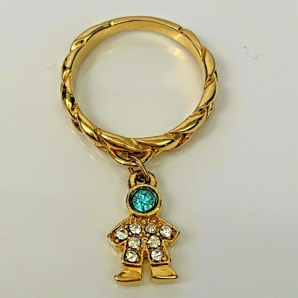 Kirks Folly Gold Tone Baby Boy Blue Crystal Ring